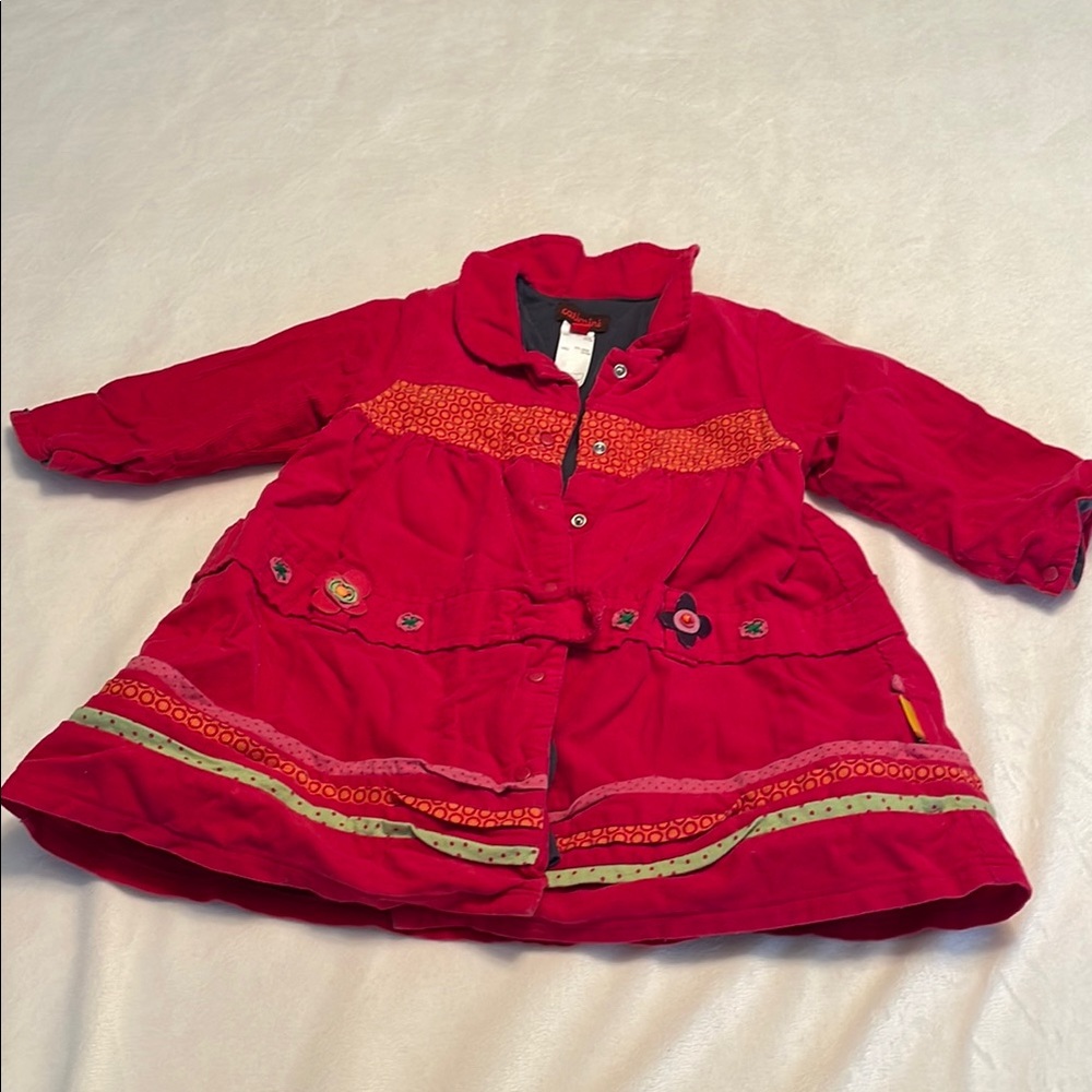 Vibrant Red A-Line dress with Decorative Stripes from Catimini